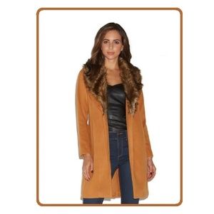Just Fab Chambray Duster Removable Faux Fur NWT